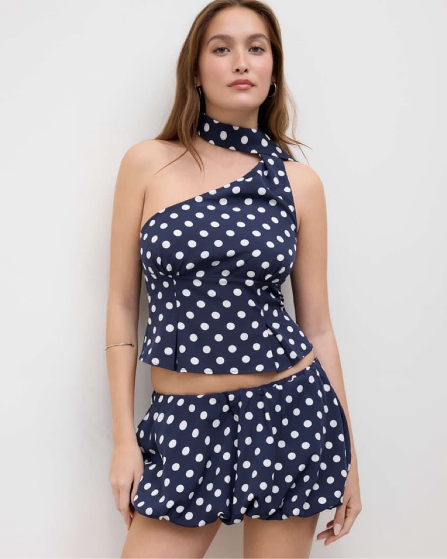 Halter Polka Dot Asymmetrical Top - Image 1