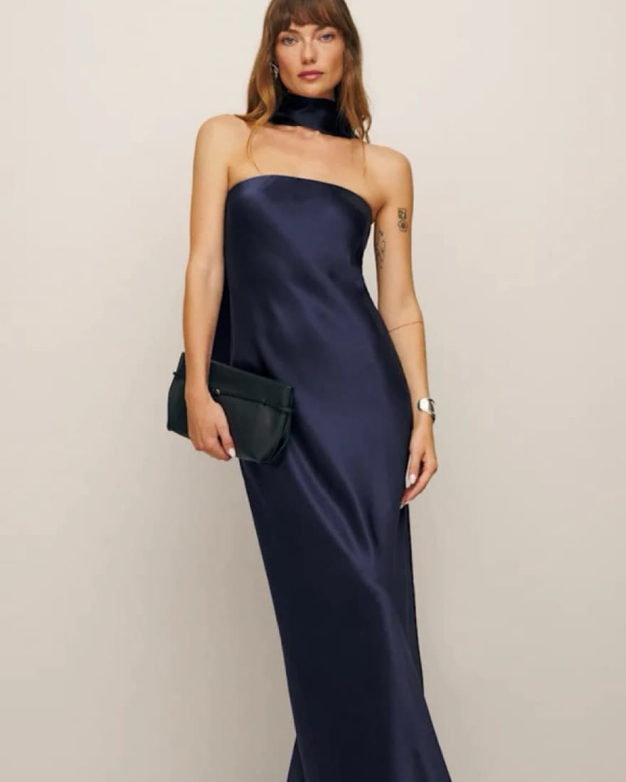 Reformation Navy Satin Gown - Image 5