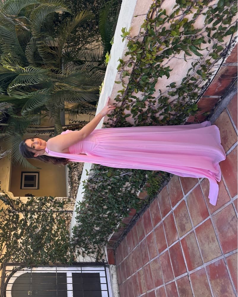 Flirty Pink Pleated Maxi Dress - Image 1