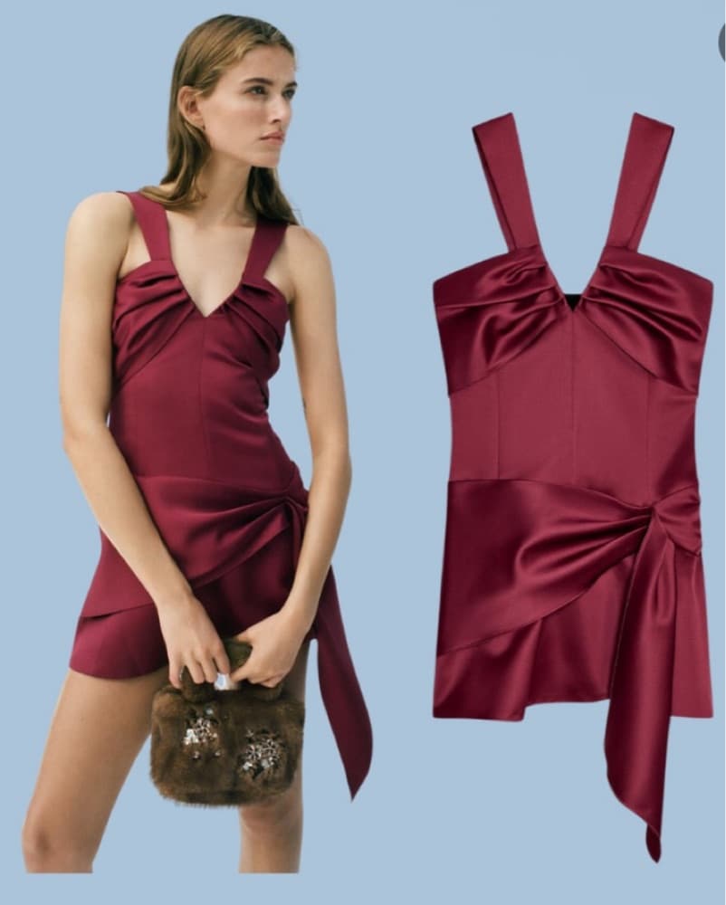 Zara Red Satin Party Dress - Image 4