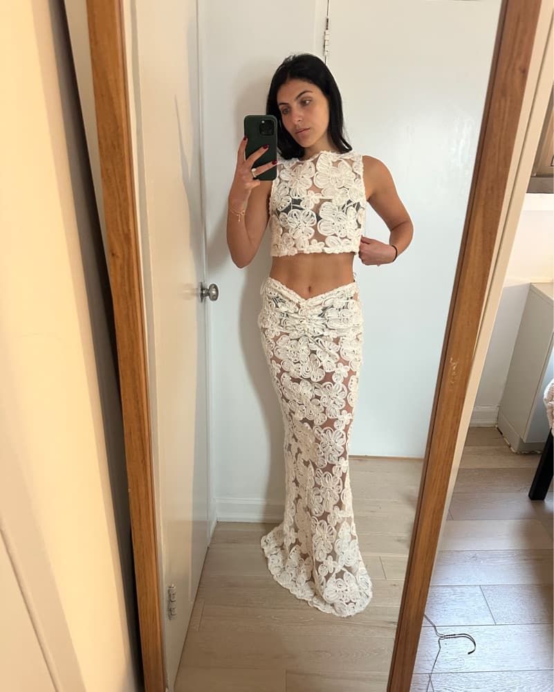 Two Piece White Floral Lace Set - Image 3
