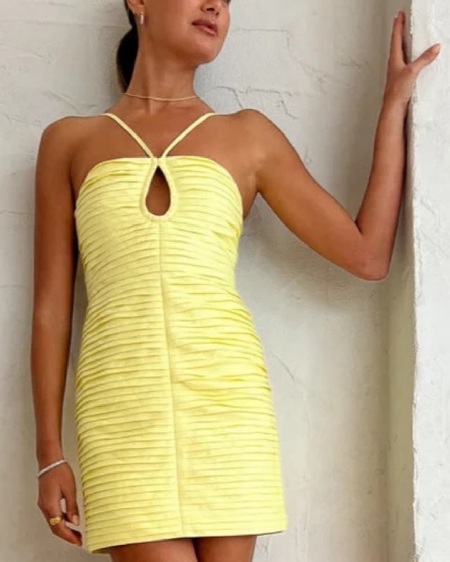 Stylish Pleated Yellow Dress - Image 1