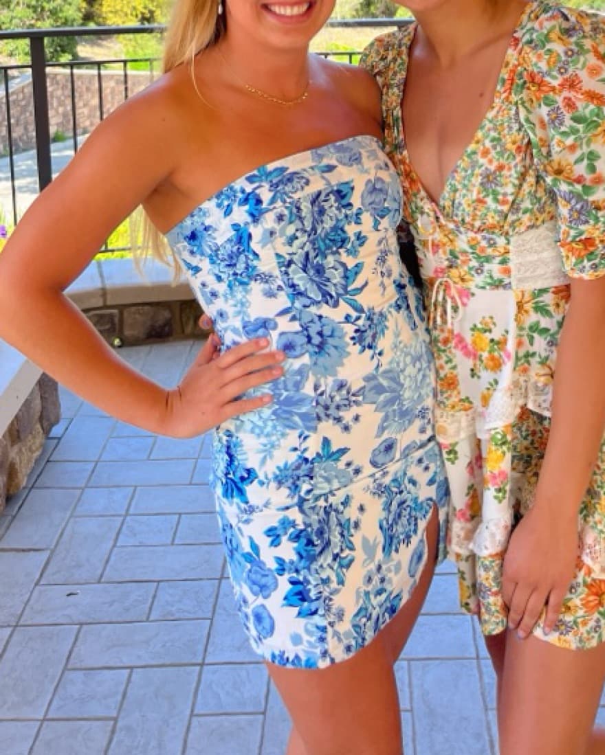 Strapless Blue And White Mini Dress - Image 3