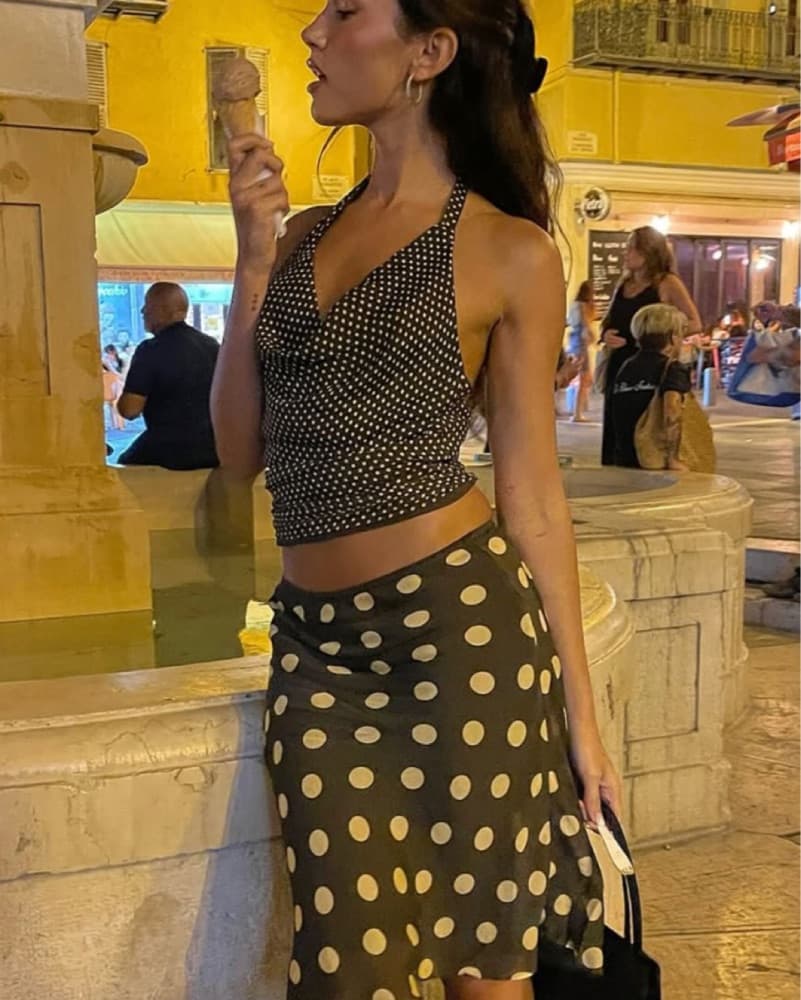 With Jean Dot Halter Crop Top  - Image 2