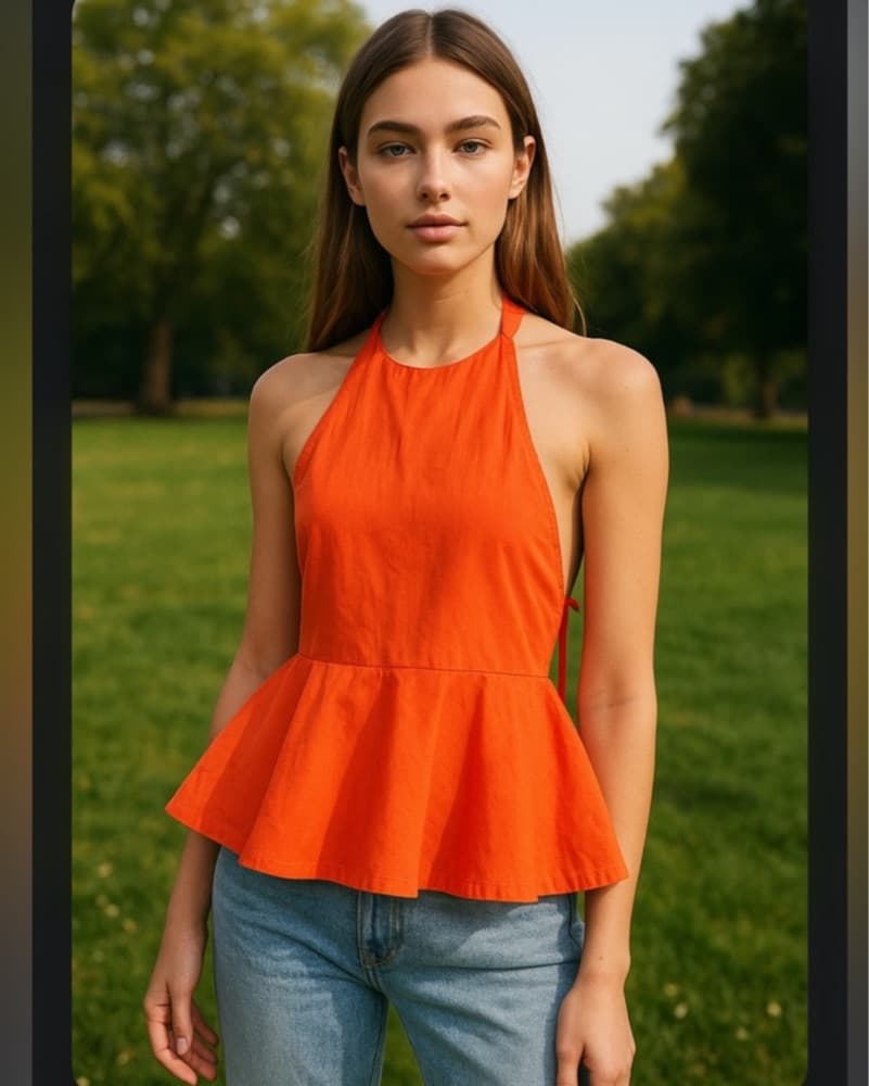 Free People Orange Peplum Halter Top - Image 2