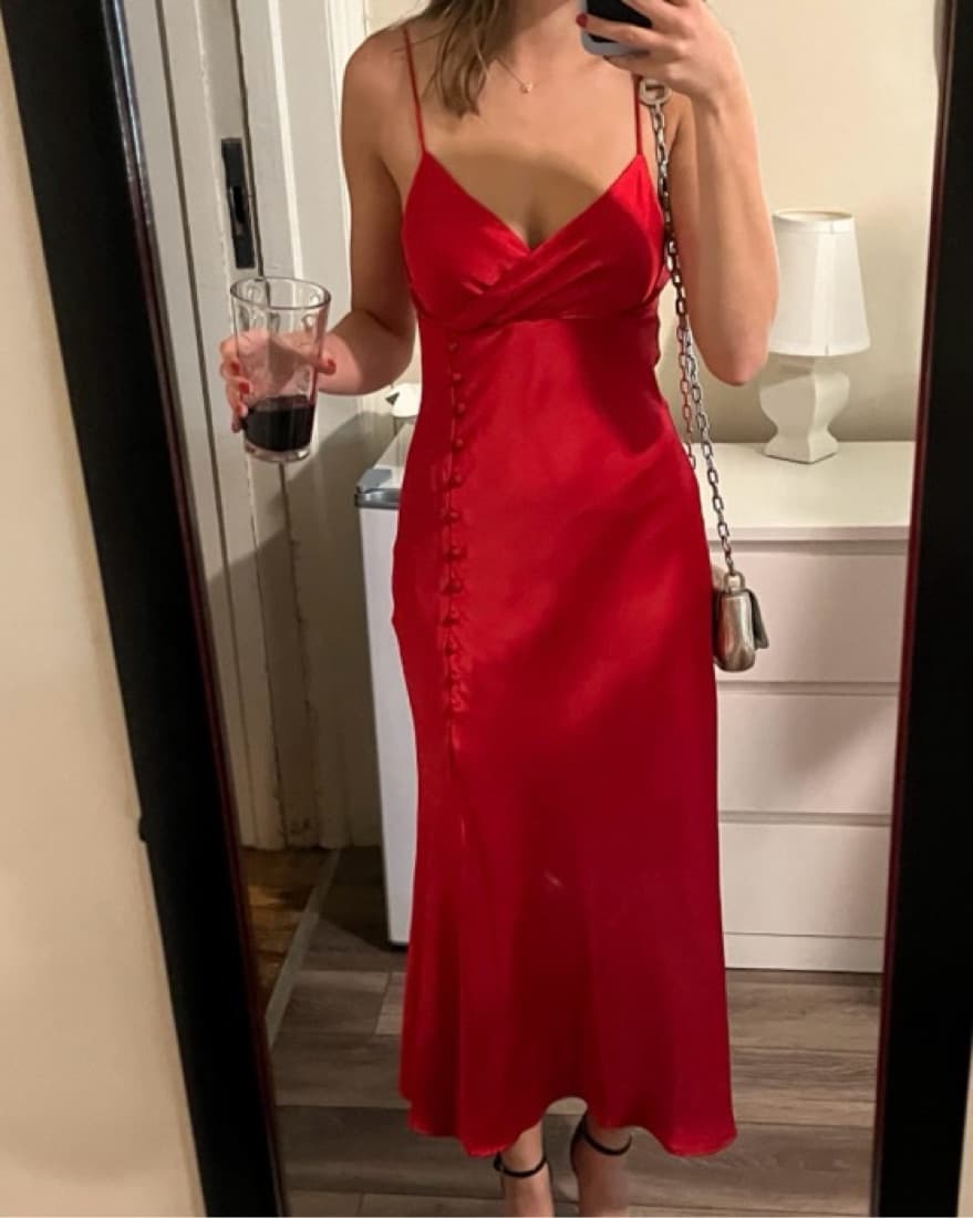 Red Zara Long Silky Dress - Image 1