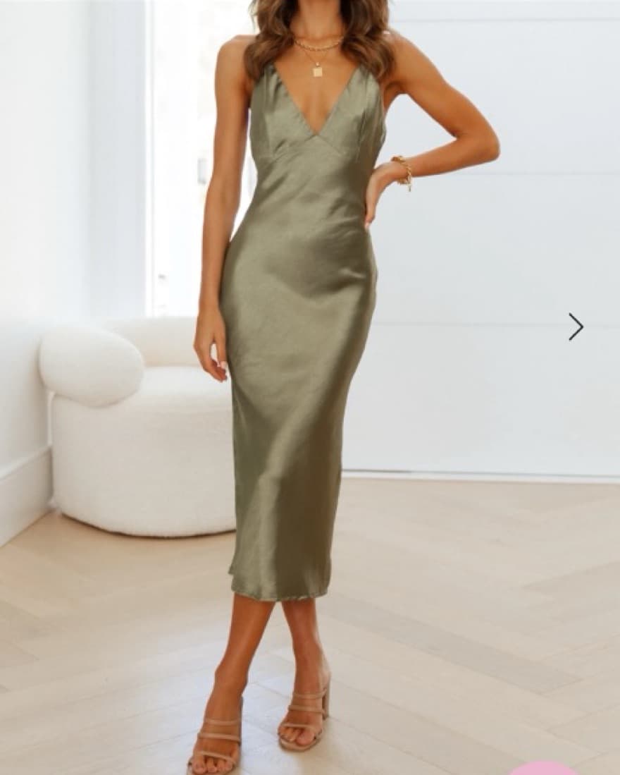 Hello Molly Green Satin Midi Dress - Image 3