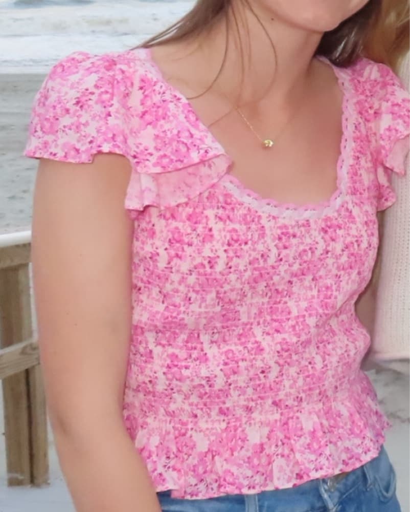 Floral Pink Ruffle sleeve blouse - Image 3