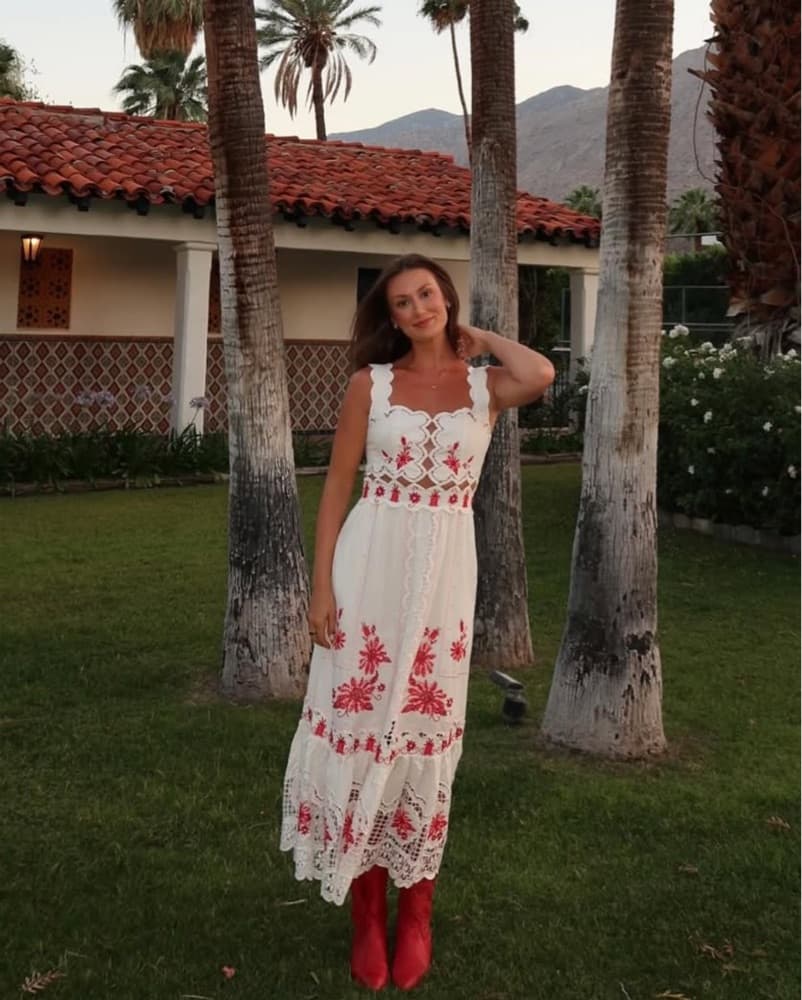 Farm Rio White and Red Midi Dress - Image 1
