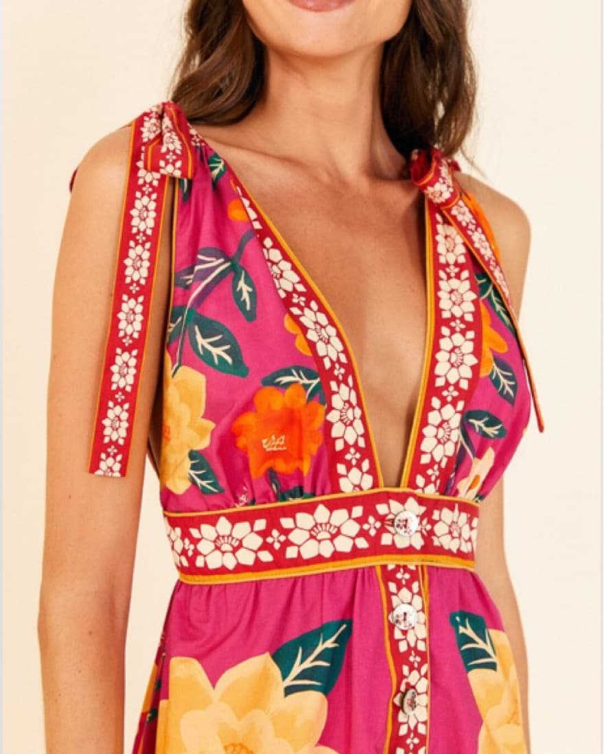 Farm Rio Pink Flower Tapestry Midi Dress - Image 3