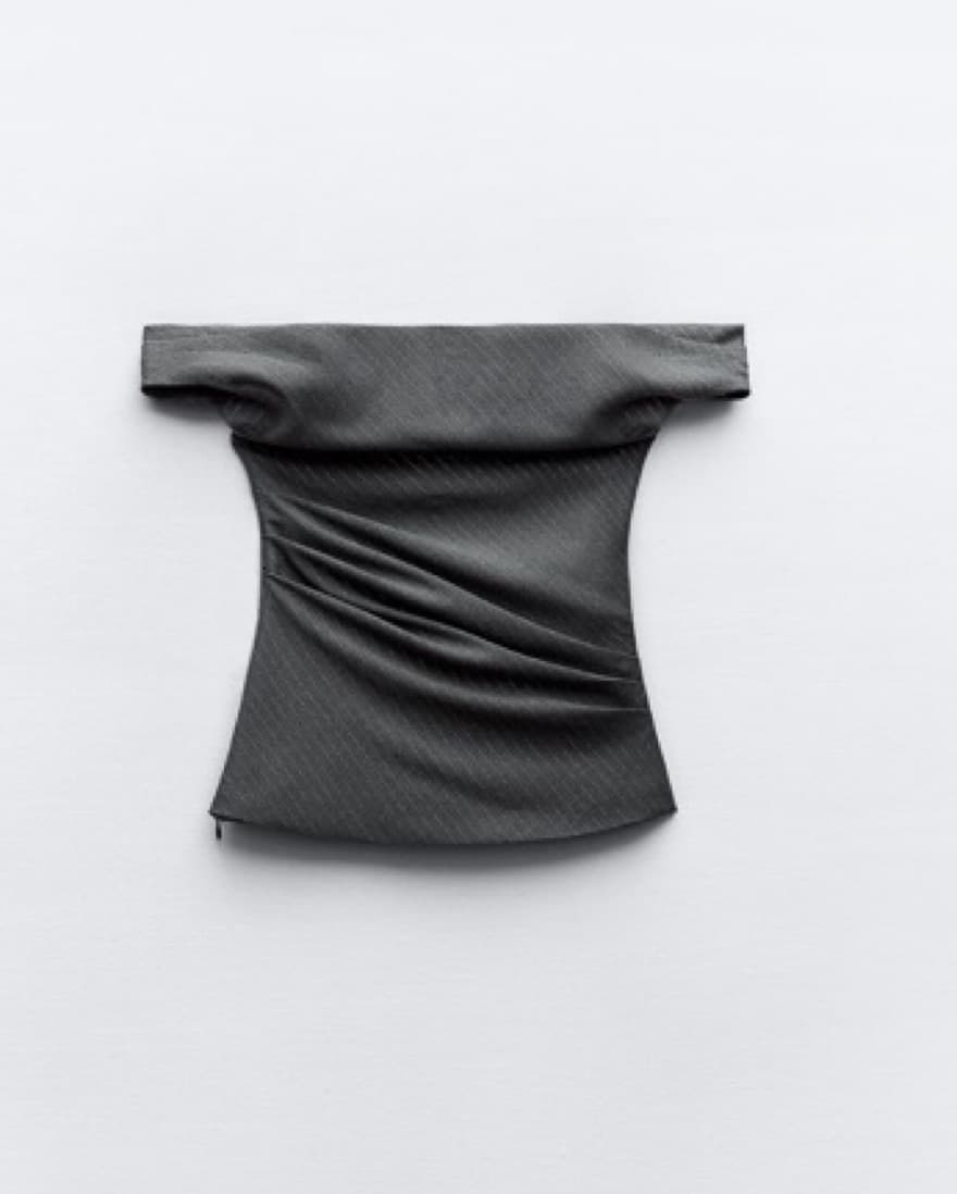 Off The Shoulders Grey Pleated Top - Image 2