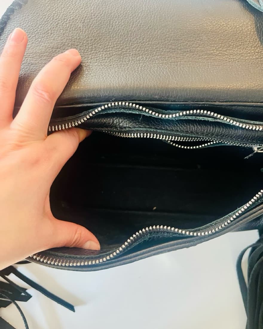 Black Leather Western Fringe Purse - Image 4