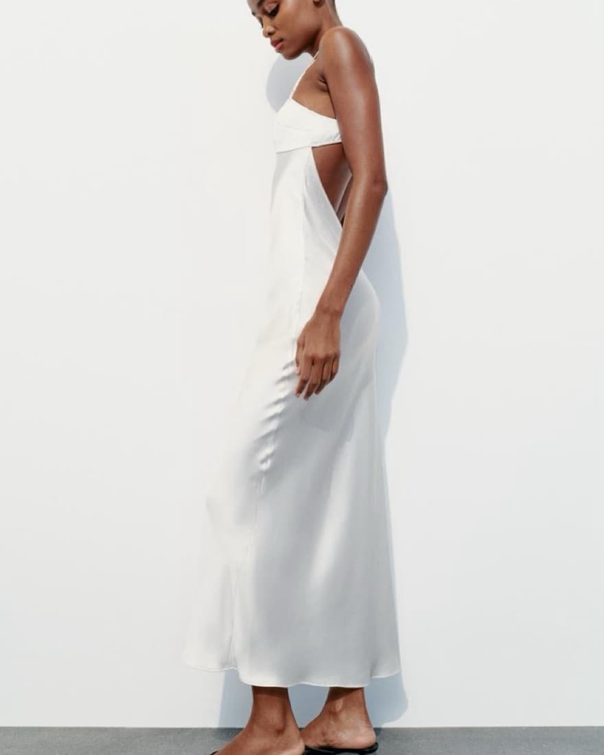 Zara Long White Satin Bow Dress - Image 2