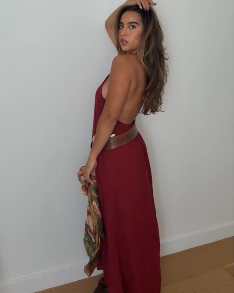 Flowy Red Halter Maxi Dress (Backless) - Image 2