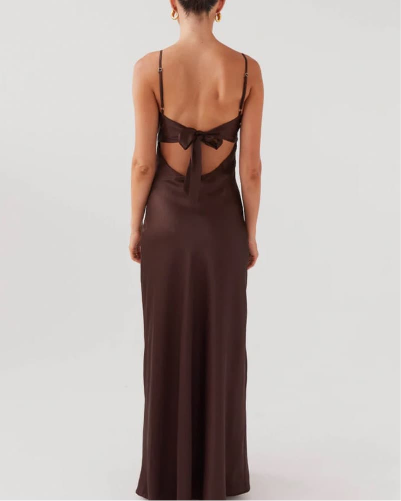 Brown Long Satin Dress  - Image 2