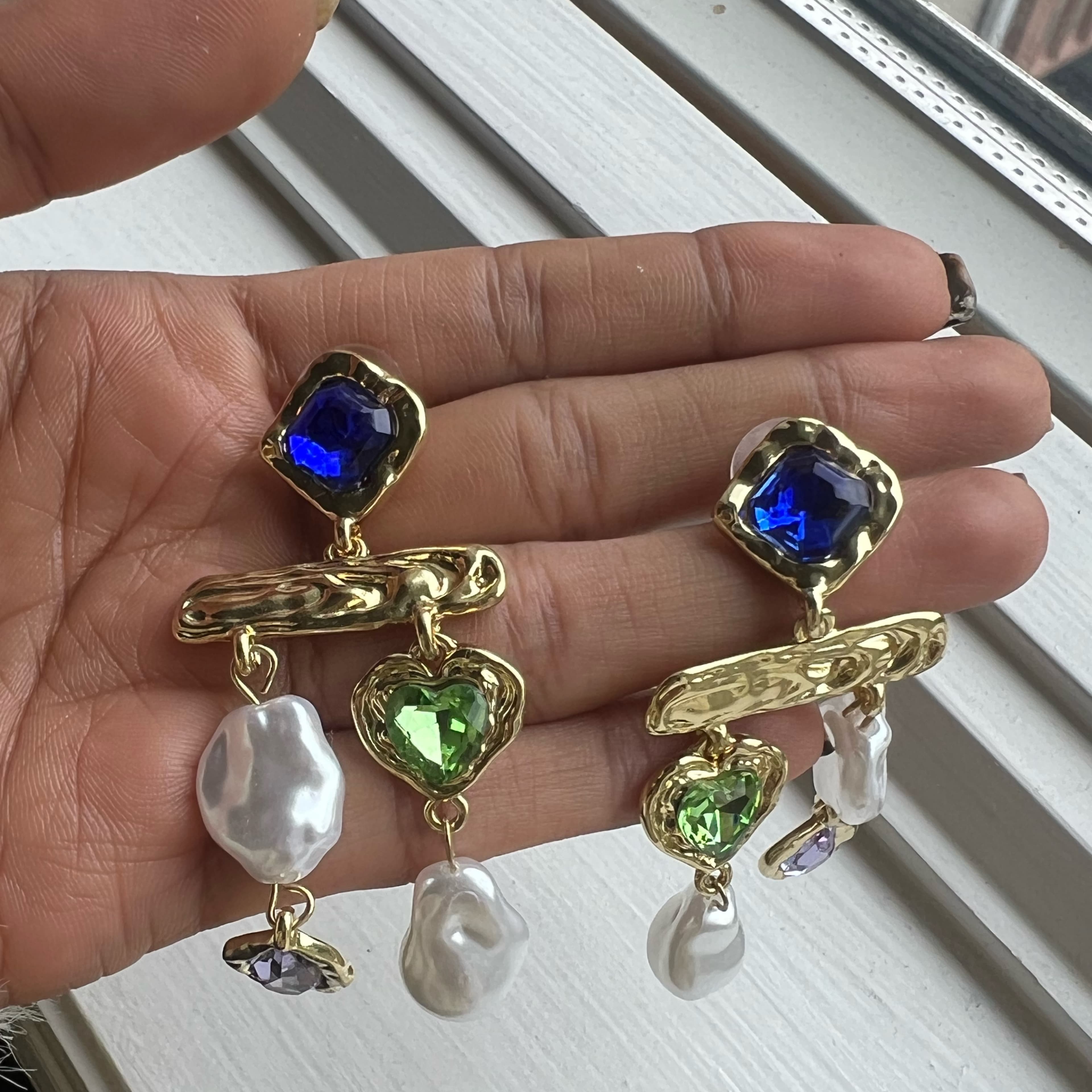 Multi-color Pearl Drop Earrings - Image 3