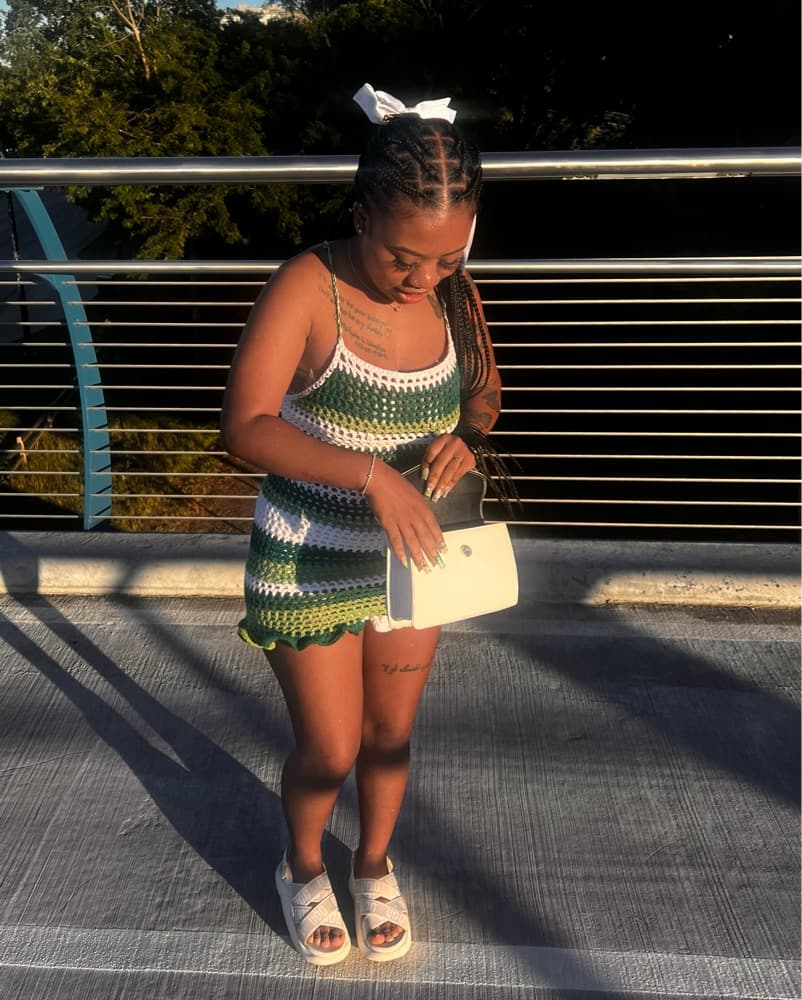 Stylish Crochet Dress in Green Stripes - Image 2