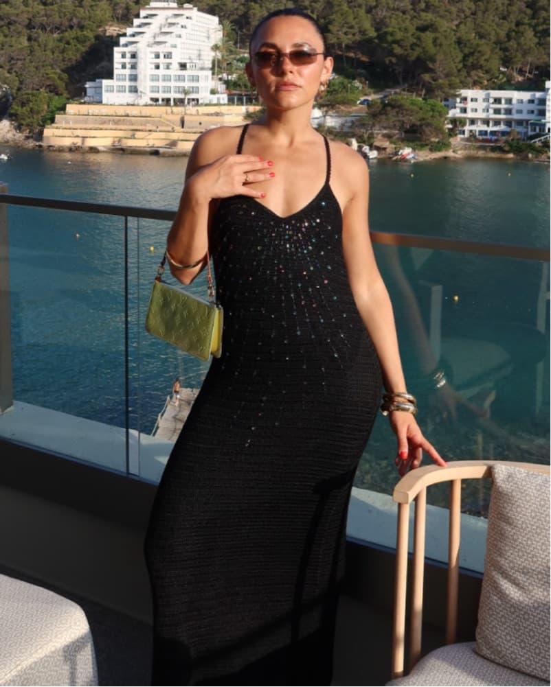 Vintage Sequin Crochet Black Maxi Dress - Image 3