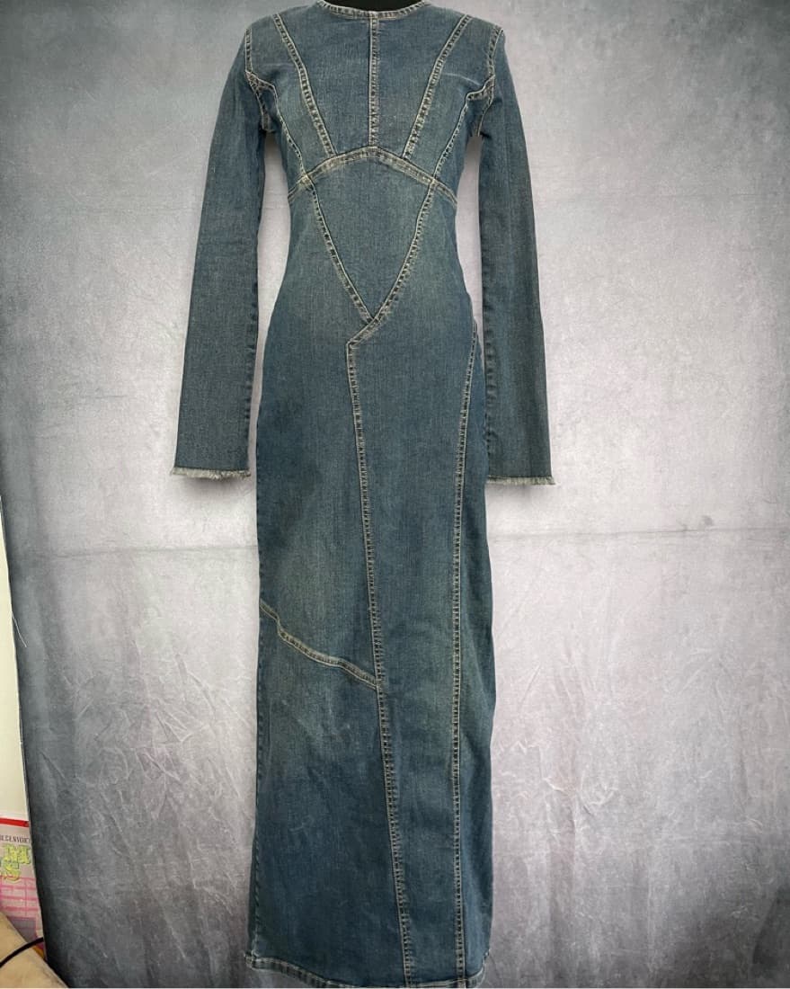 Denim Maxi Dress with Seam Detail - Image 2