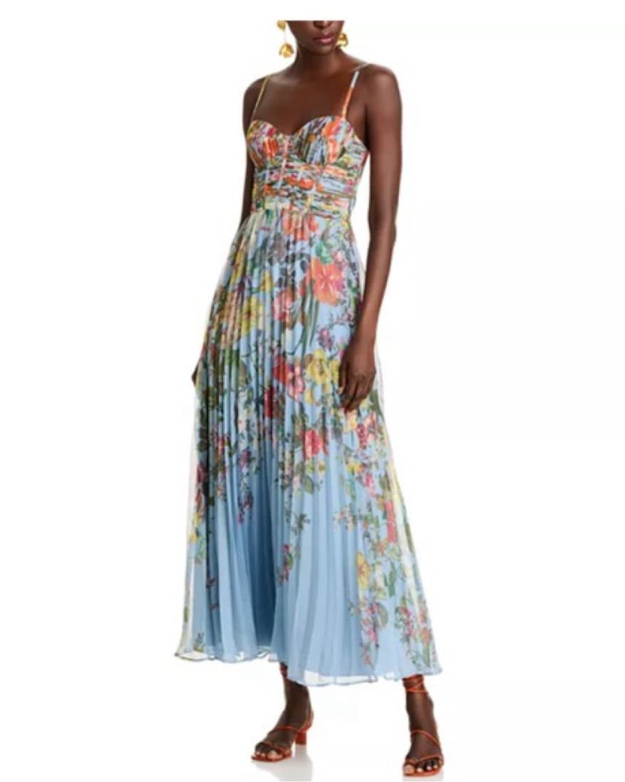Aqua Pleated Floral Dress - Image 1