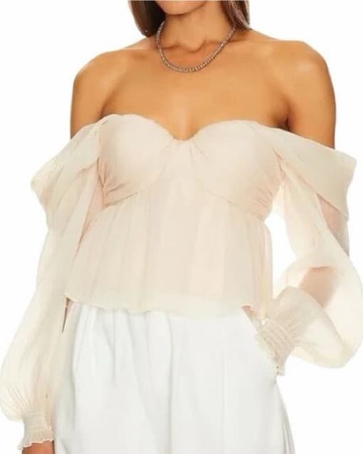 Cream Off The Shoulder Blouse  - Image 2