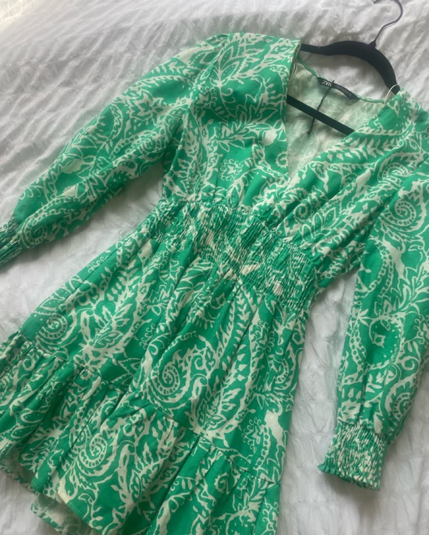 Zara Mini Dress Green And White  - Image 3