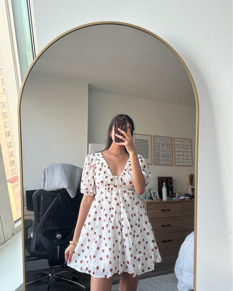 White And Brown Polka Dot Mini Dress - Image 1