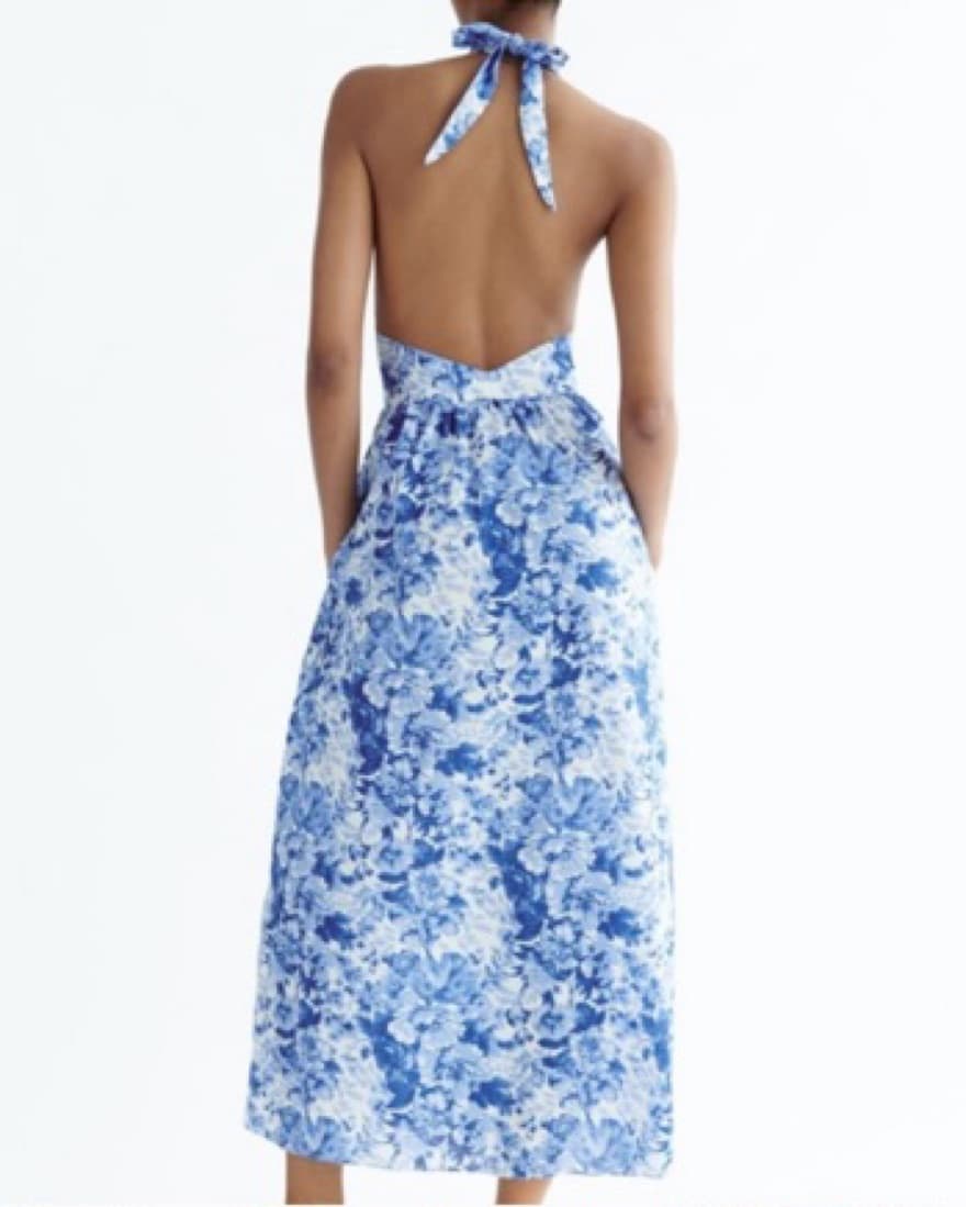 Blue Halter Top Flowy Dress - Image 2