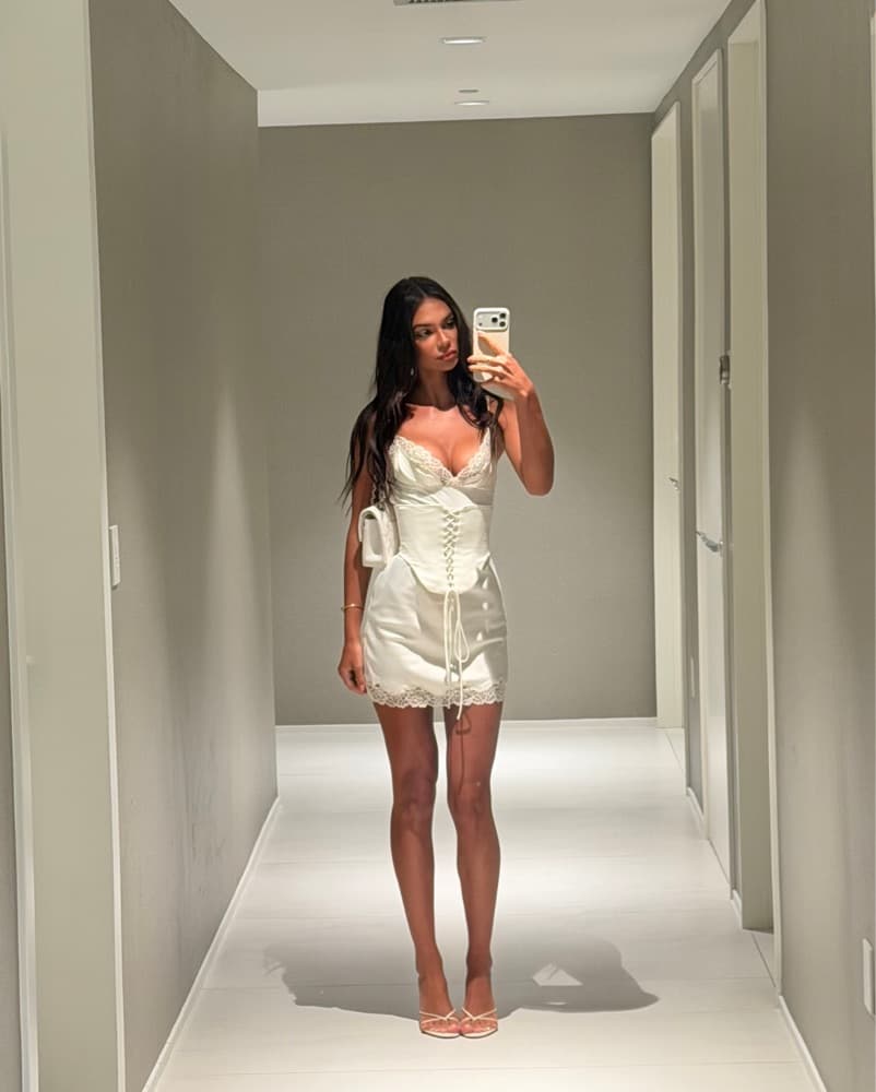 Stunning Lace-Trimmed Satin Mini Dress - Image 1