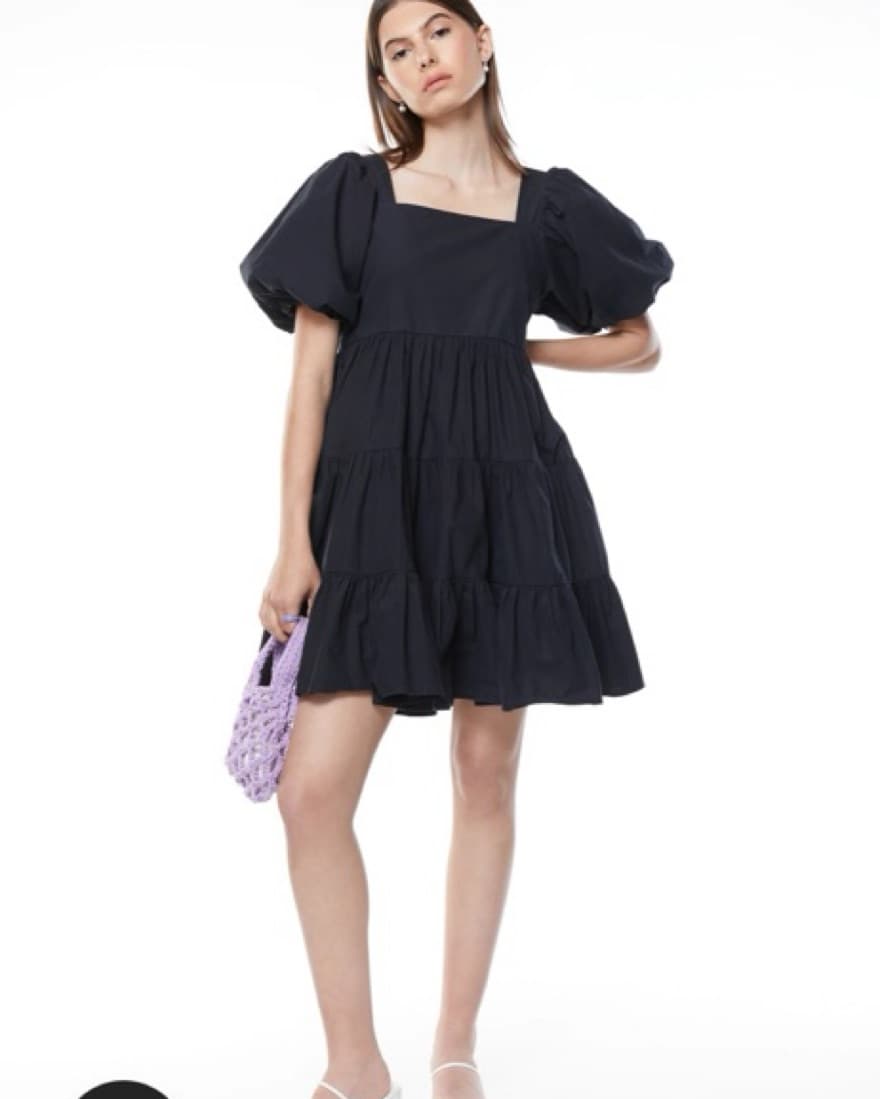 Oak + Fort Puff Sleeve Dress Black - Image 1