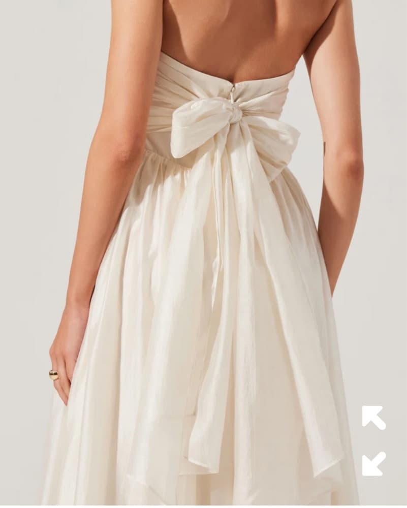 Strapless Pleated Cream Midi Dress - Image 3