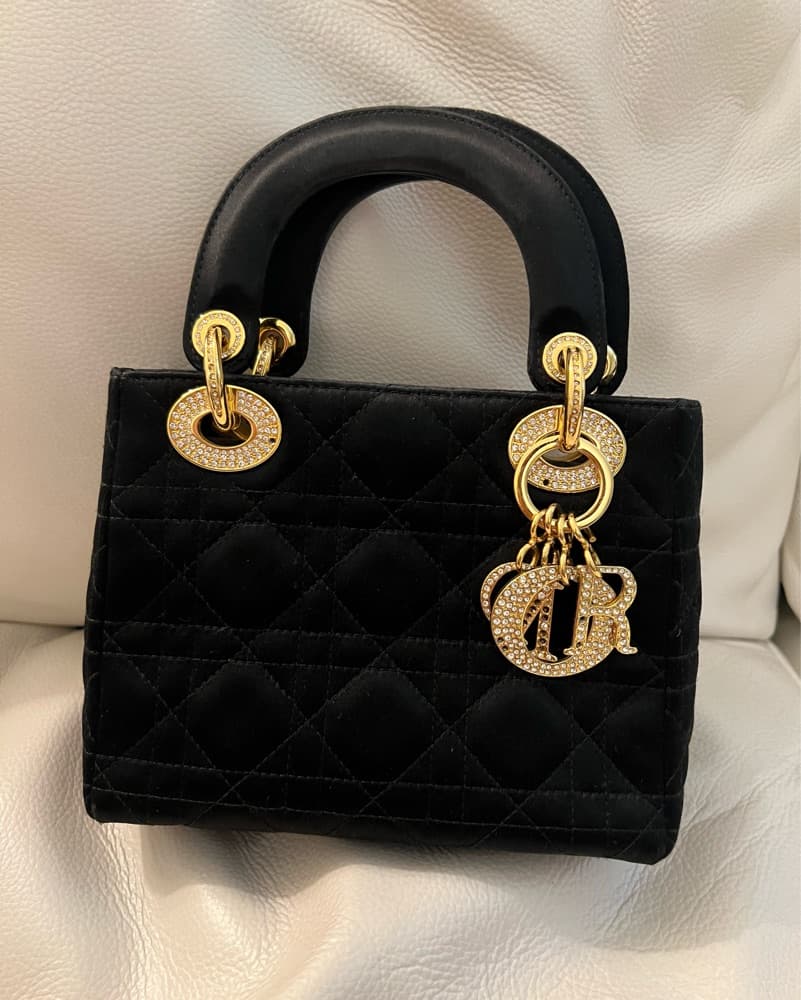 Mini Satin Black Lady Dior With Crystals - Image 1