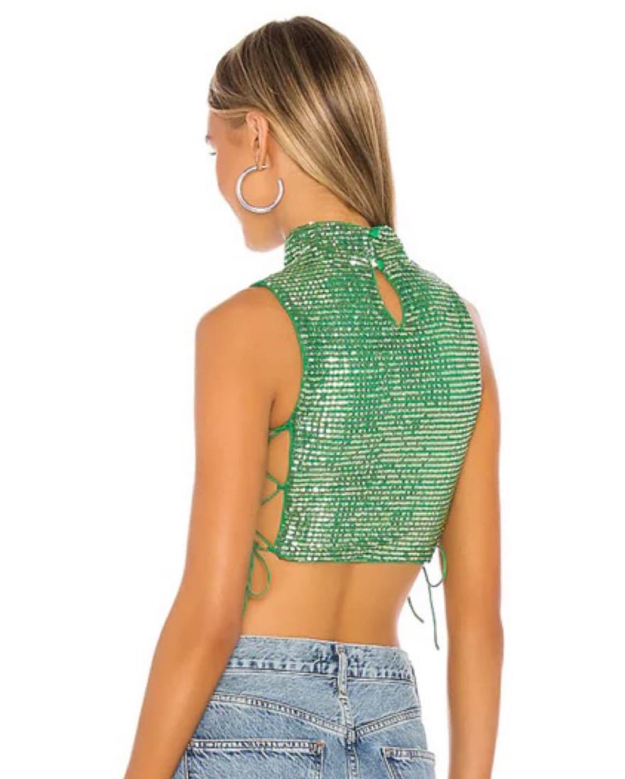 Revolve H:ours Green Sequin Crop Top  - Image 3