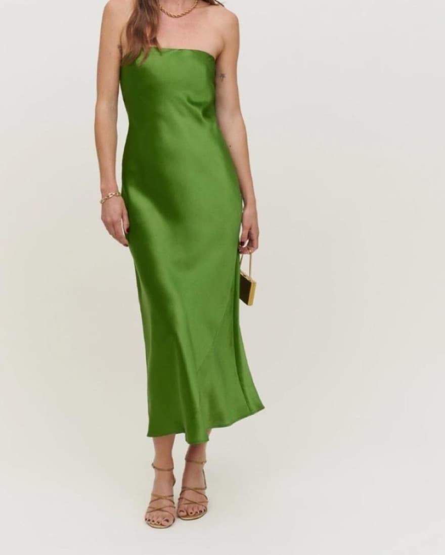 Green Strapless Reformation Dress - Image 2