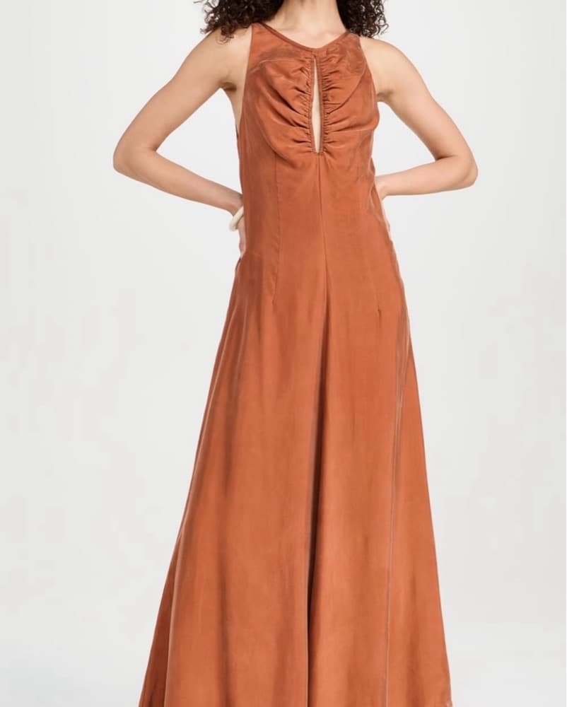 Rust-Colored Ruched Maxi Dress  - Image 1