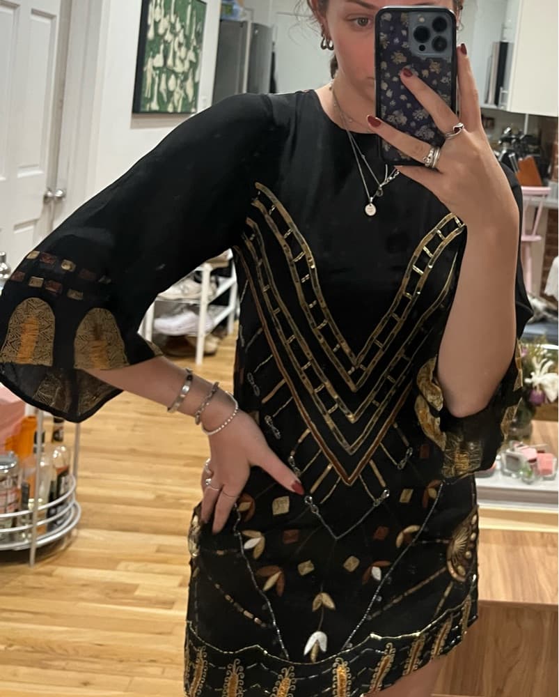 Black Gold Embellished Mini Dress - Image 5