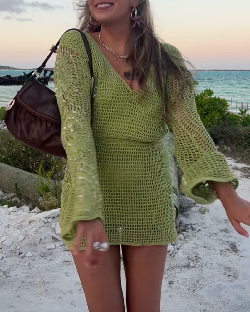 Flook The Label Green Crochet Dress  - Image 3