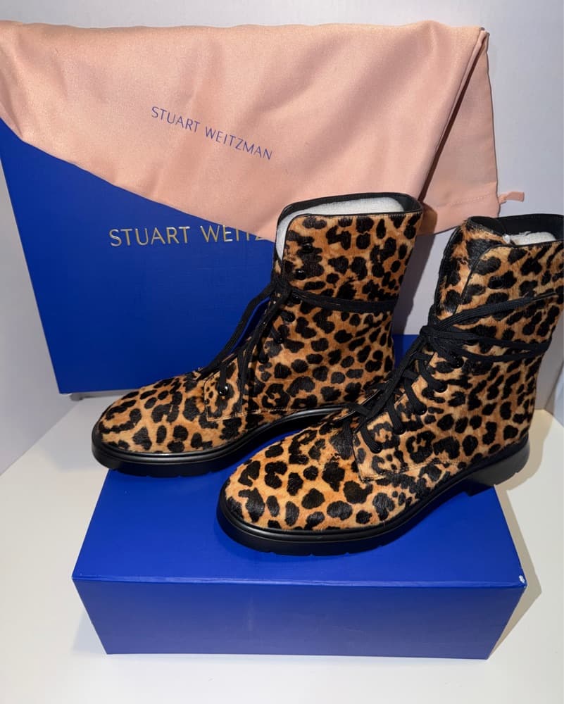 Stuart Weitzman Leopard Lace-Up Boots - Image 4