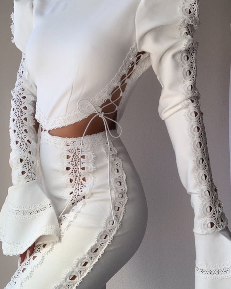 Lace Cutout Ruffle White Midi Dress - Image 4