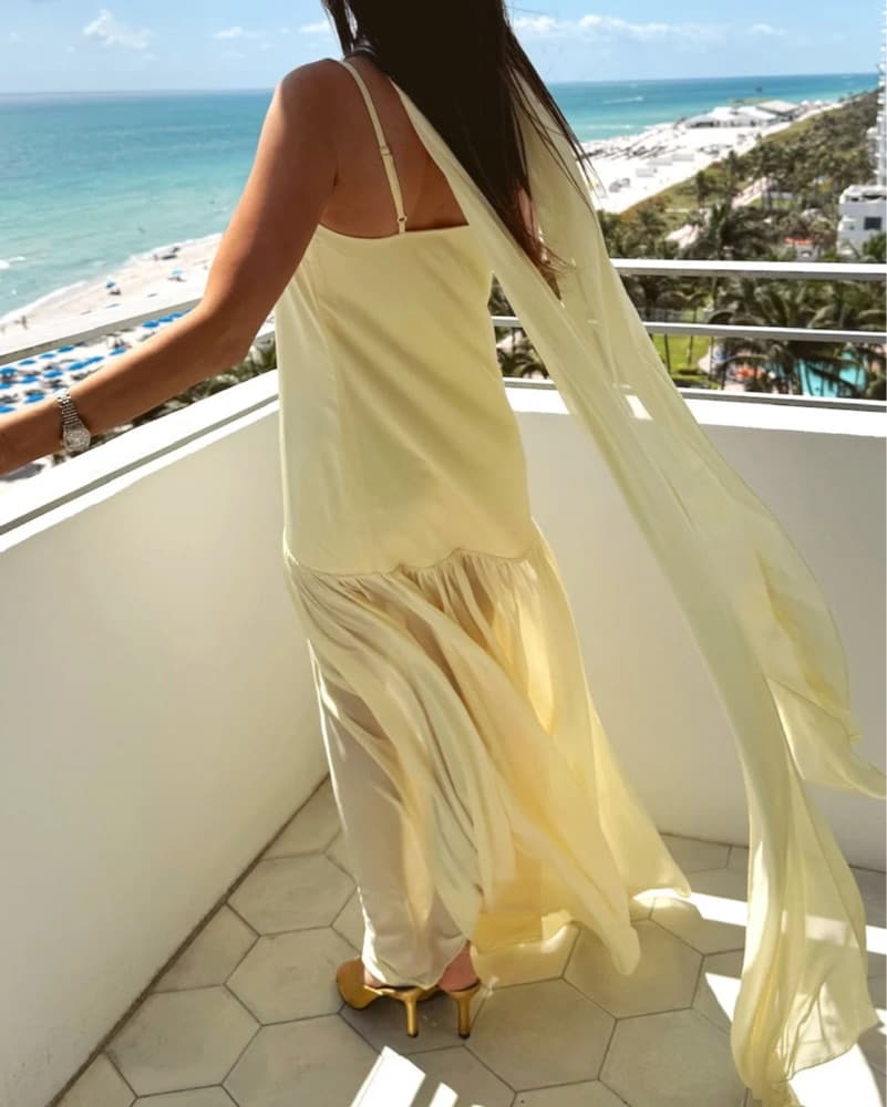 Yellow Maxi Dress With Scarf  - Image 3