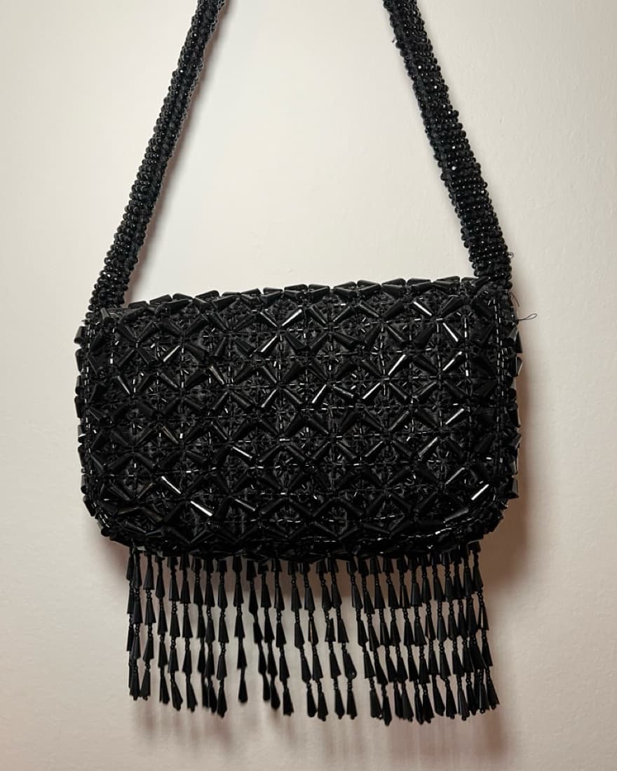 Black Beaded Shoulder Bag - Image 1