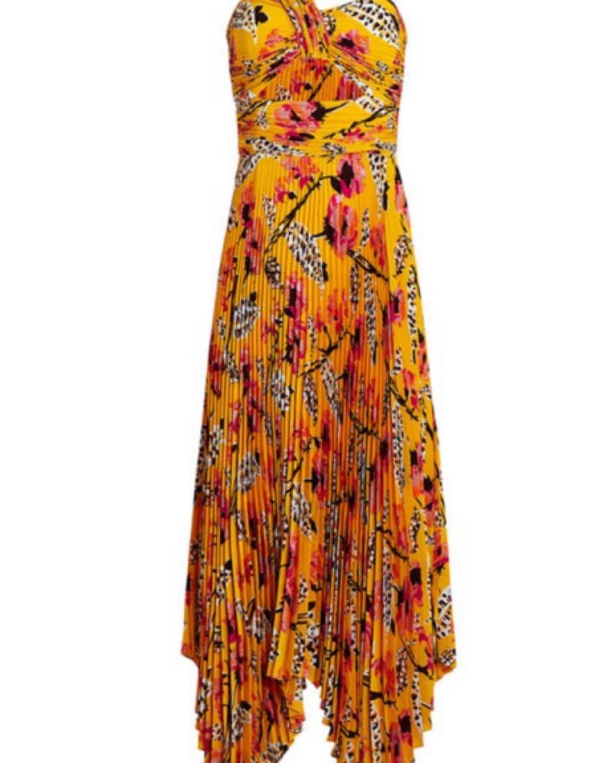 ALC Aurora Pleated Yellow Printed Dress - Image 5