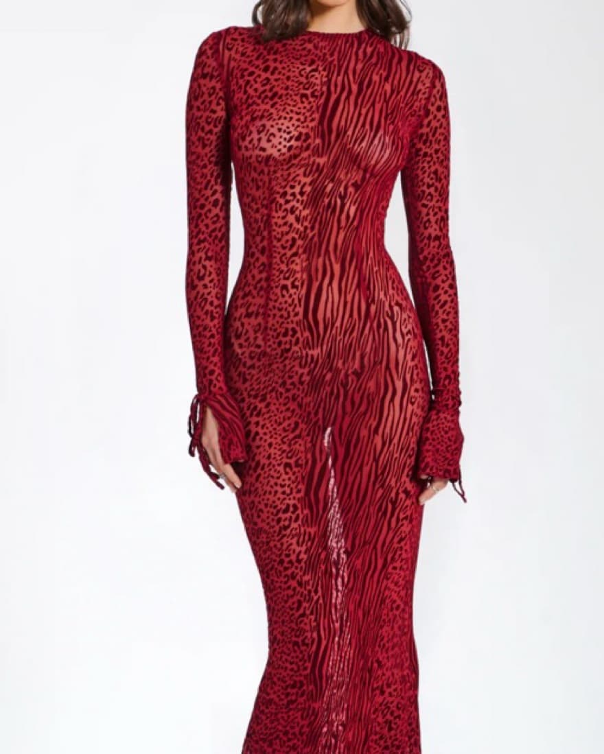 Velvet Detail Mesh Backless Maxi Dress - Image 1
