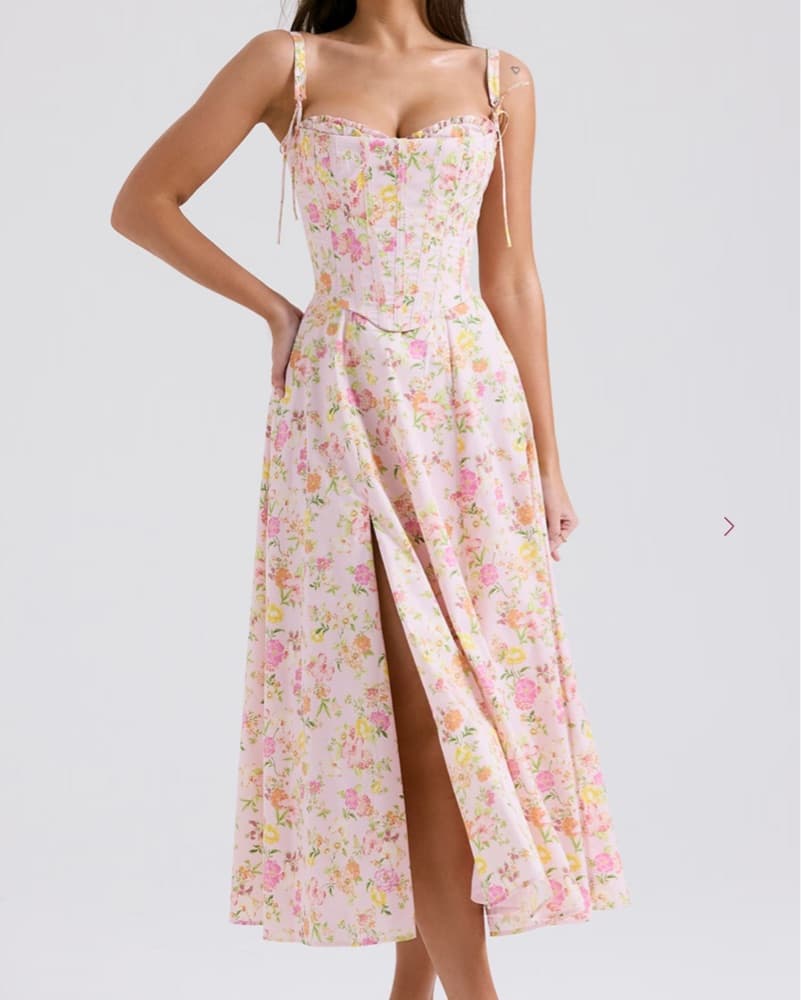HoCB Floral Midi Dress with Corset - Image 1
