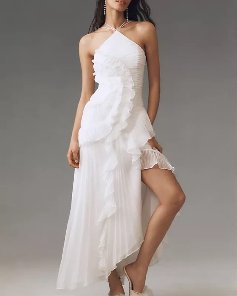 Amur Lorelie Halter Pleated Ruffled Gown - Image 2