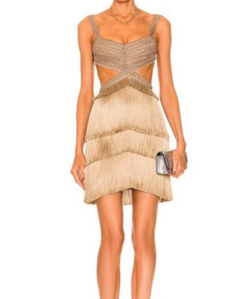 PatBo Metallic Gold Fringe Dress - Image 1
