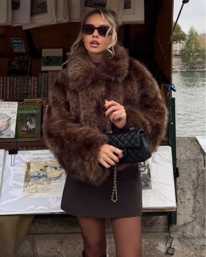 Peppermayo Cropped Brown Faux Fur Coat - Image 2