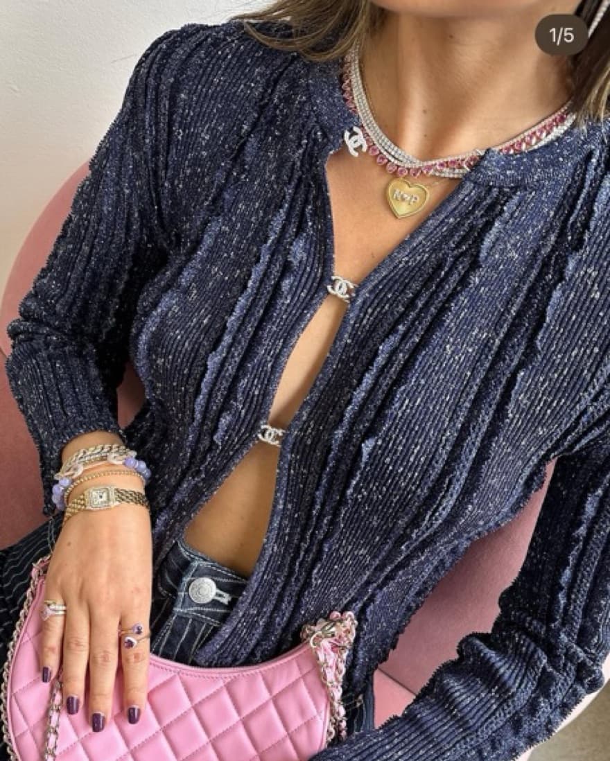 Chanel Navy Sparkle Cardigan - Image 1