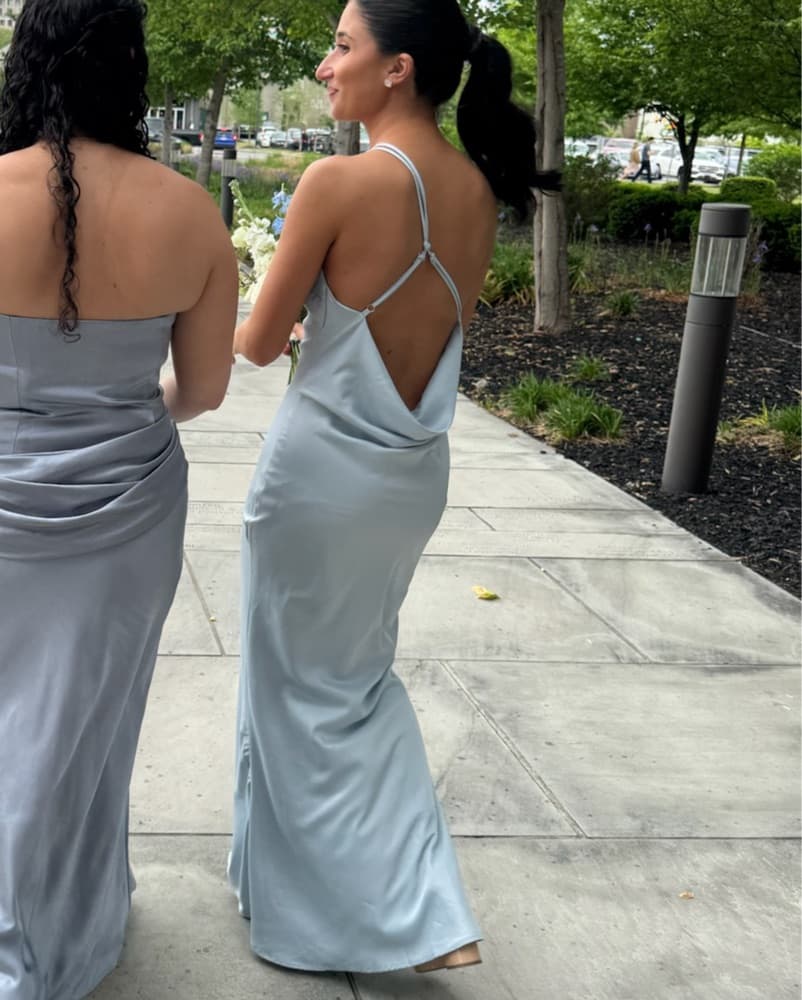 Light Blue Satin One-Shoulder Gown - Image 2