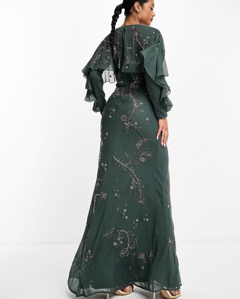 Asos Floral Embroidered Green Maxi Dress - Image 3